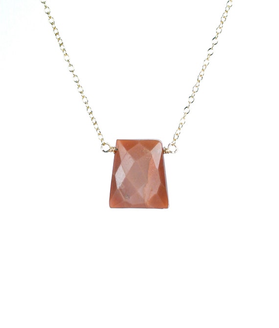 Sunstone necklace, orange crystal necklace, geometric necklace, healing stone pendant necklace, feldspar necklace