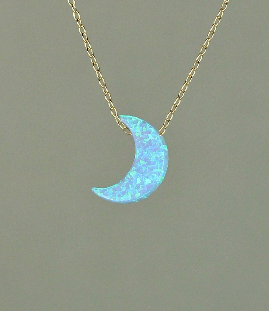 Blue moon necklace - opal moon necklace - moon necklace - a half moon ...