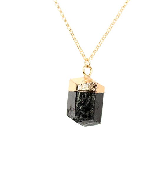 Tourmaline necklace, raw crystal pendant, black crystal necklace, chunky black tourmaline, healing crystal jewelry, chakra necklace