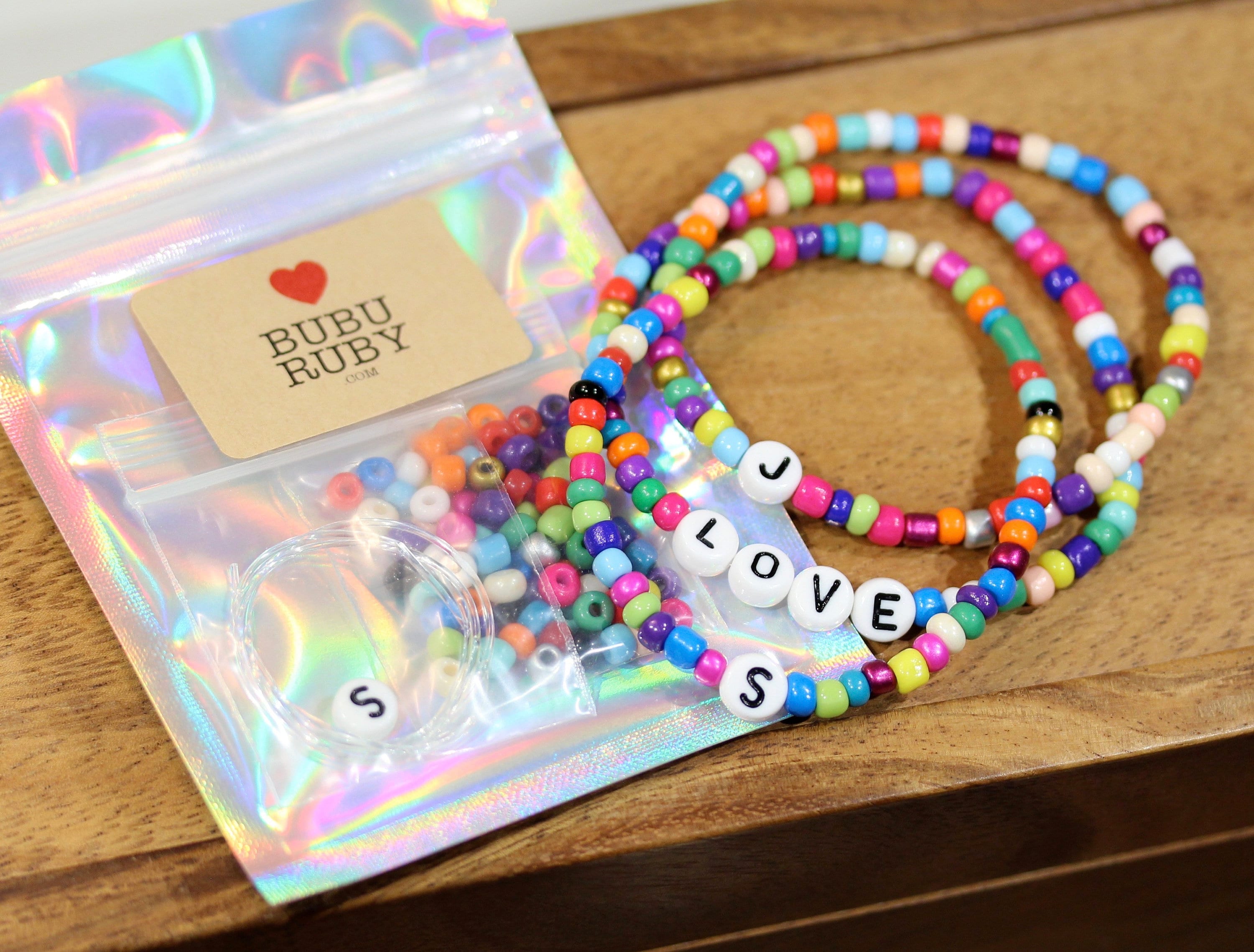 8 Kids Colorful Stretch Pony Bead Bracelets With Various Words, Size 6 to  7