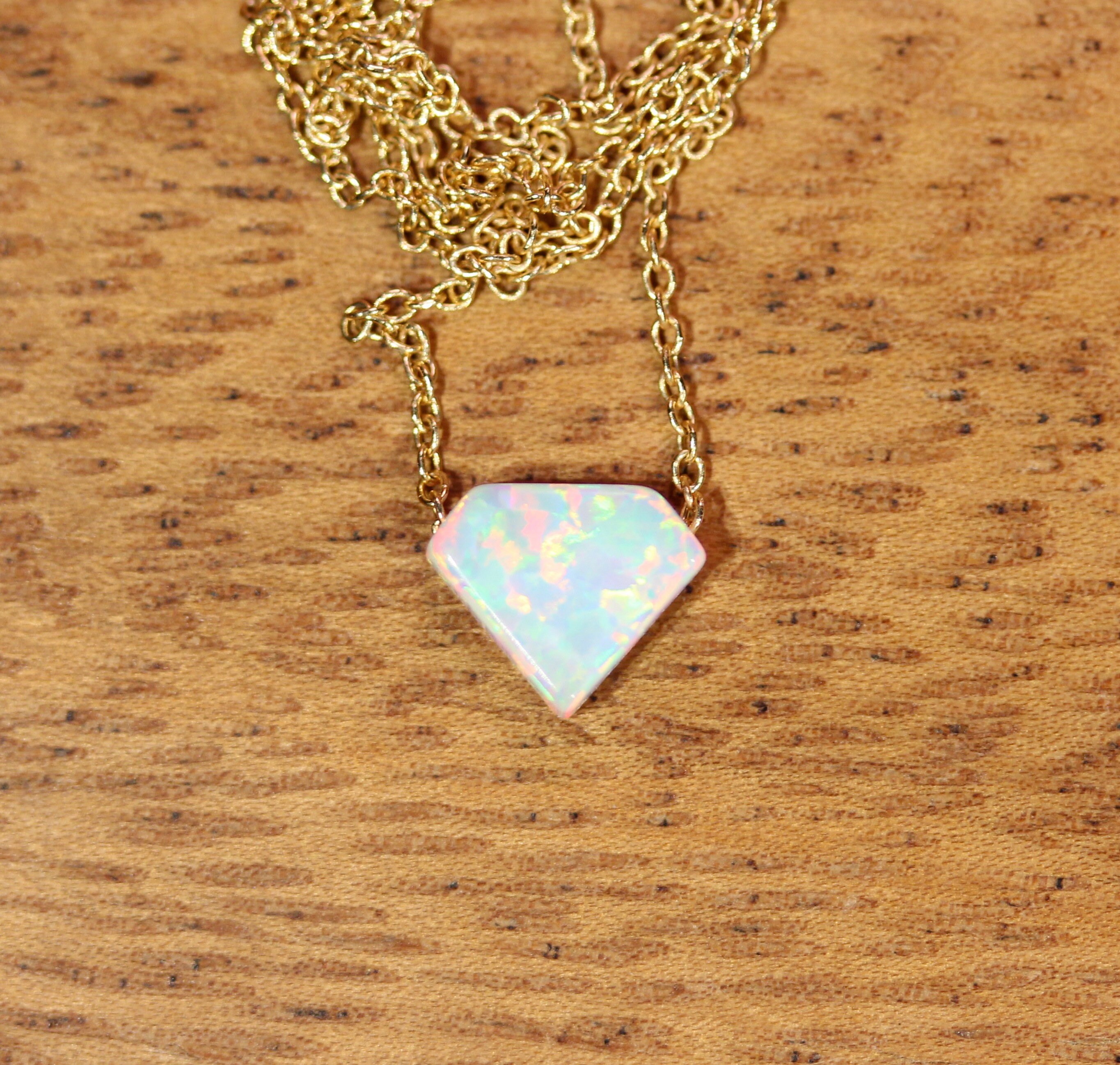 Opal diamond necklace, tiny diamond opal necklace, everyday necklace
