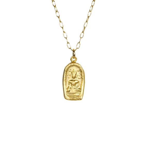 Gold buddha necklace, meditation necklace, yoga necklace, protection necklace, a little gold buddha charm hanging on a 14k gold filled chain