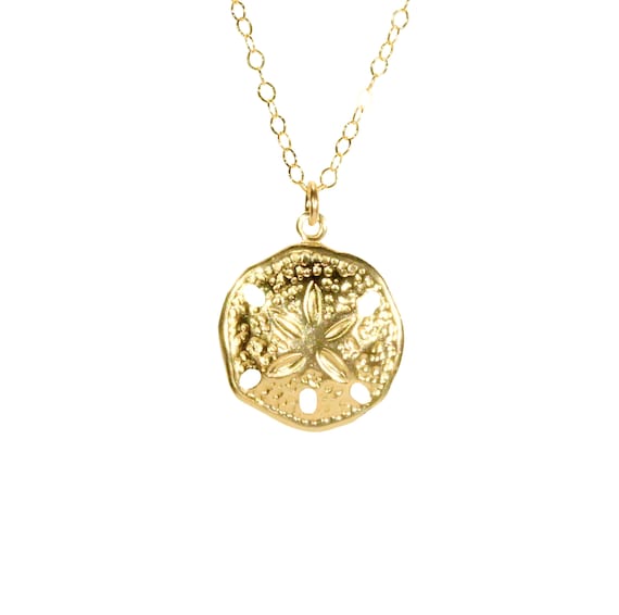 Gold sand dollar necklace, delicate necklace, beach jewelry, surfer necklace, a14k gold filled gold sand dollar on a 14k gold filled chain