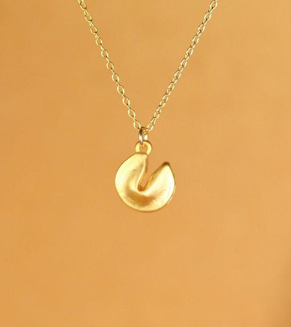 Fortune cookie necklace - gold fortune cookie - silver fortune cookie - a cute fortune cookie on a 14k gold filled or sterling silver chain