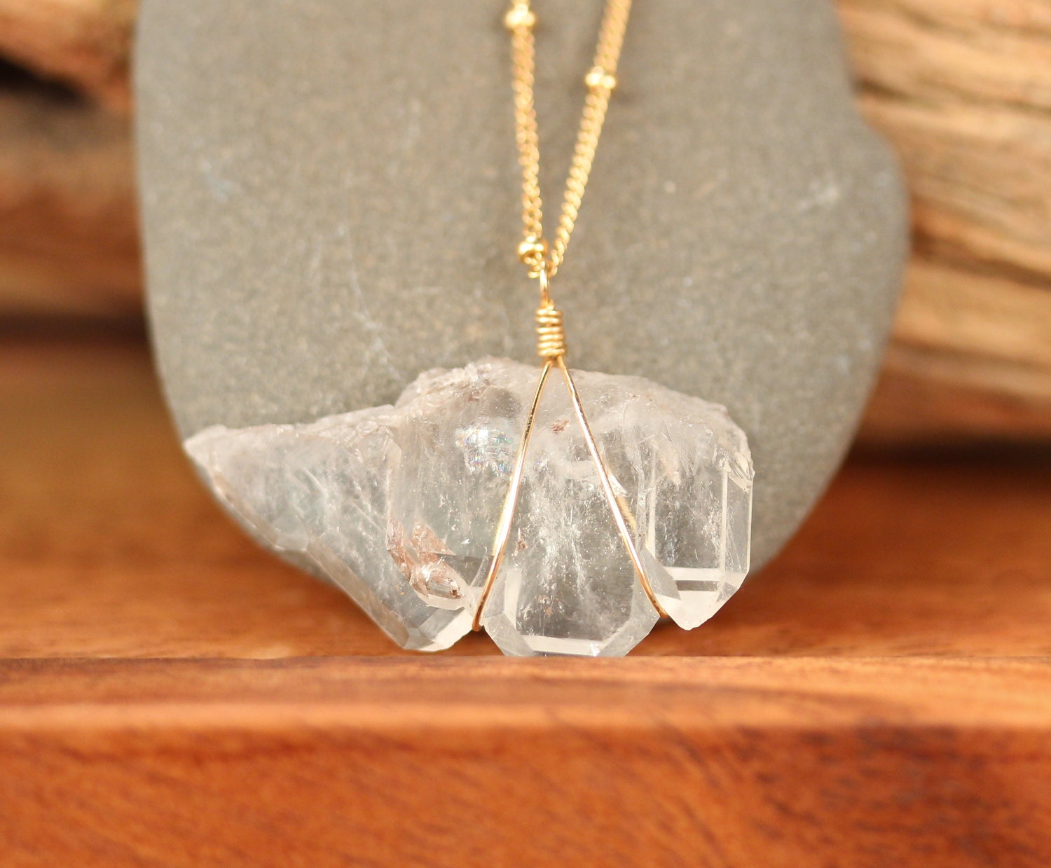 Quartz necklace, faden quartz pendant, raw crystal necklace, natural