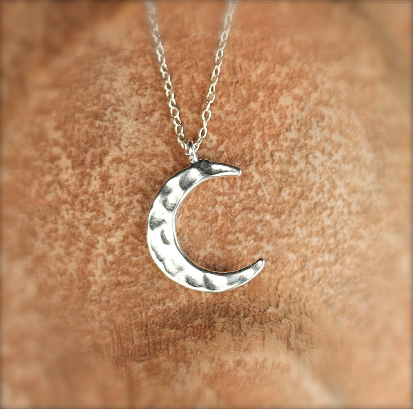 Crescent Moon Necklace - Sterling Silver Moon Necklace - Hammered Moon ...