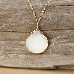 White druzy necklace teardrop necklace gold filled satellite chain necklace raw crystal necklace image 2