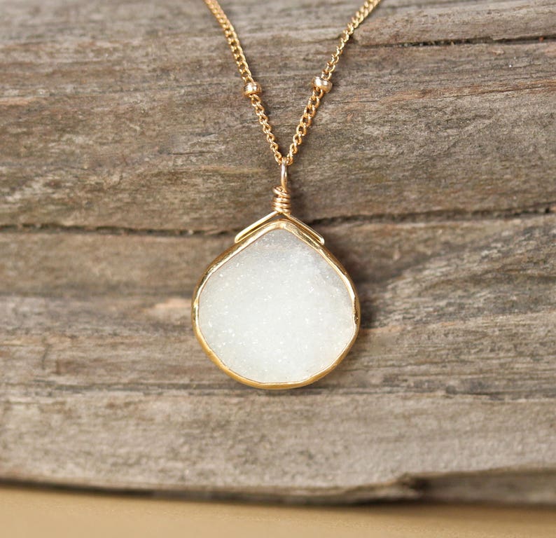 White druzy necklace teardrop necklace gold filled satellite chain necklace raw crystal necklace image 2