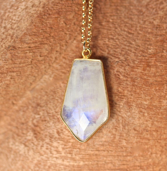 Moonstone necklace - rainbow moonstone spike necklace - rainbow moonstone jewelry - long gold necklace - bohemian necklace