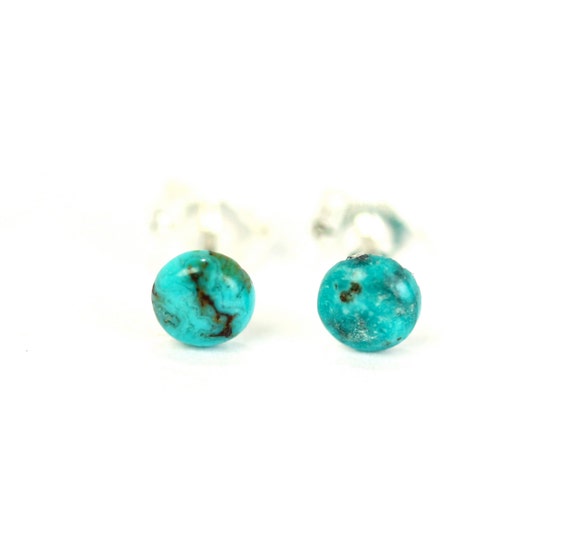 Turquoise earrings, green dot earrings, dome earrings, genuine turquoise stud earrings, turquoise studs - turquoise dot earrings