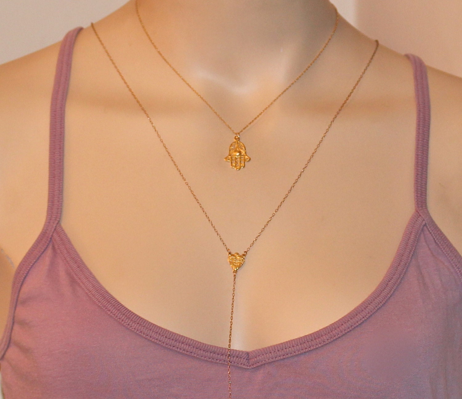 Hamsa Necklace Gold Hamsa Charm Protection Amulet A Filigree