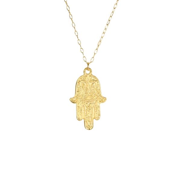 Hamsa necklace, gold hand of god, hamsa pendant, amulet necklace, a filigree style gold vermeil hamsa charm on a 14k gold filled chain