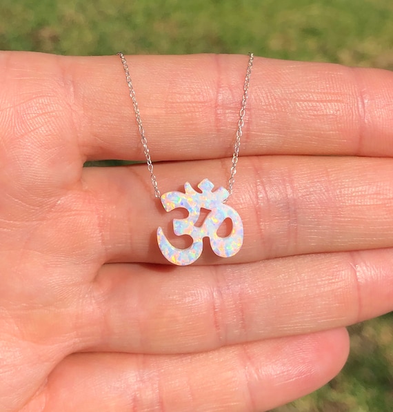 Opal ohm necklace, ohm pendant, sterling silver ohm, peace necklace, yoga necklace, zen, pravana, meditation necklace, boho necklace