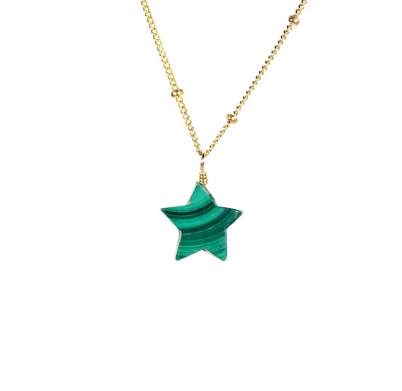 Star necklace, malachite necklace, green star pendant, celestial necklace, green stone necklace, star jewelry, malachite star