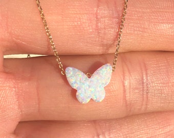 Opal Butterfly Necklace, 14k Gold Filled or Sterling Silver Chain