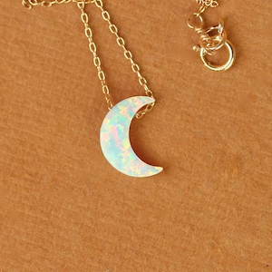 Moon necklace opal moon necklace crescent moon necklace a half moon hanging from a 14k gold vermeil or sterling silver chain image 2