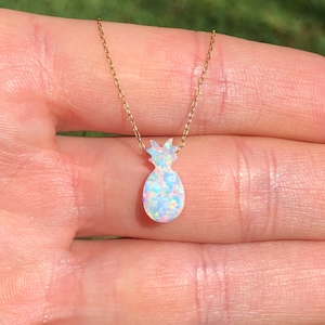 Pineapple necklace - opal necklace - pineapple charm necklace - summer jewelry - fruit - an opal pineapple on a 14k gold vermeil chain
