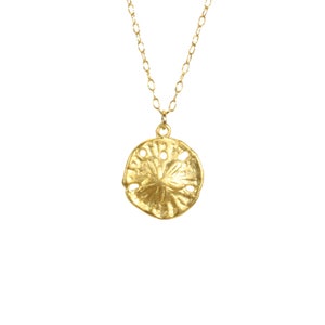 Gold sand dollar necklace, delicate necklace, beach necklace, silver sea star, a 14k gold vermeil sand dollar on a 14k gold filled chain