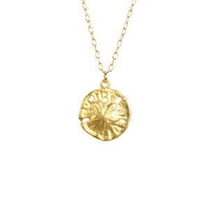 Gold sand dollar necklace, delicate necklace, beach necklace, silver sea star, a 14k gold vermeil sand dollar on a 14k gold filled chain