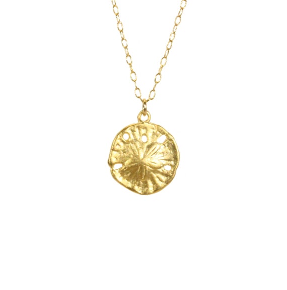 Gold sand dollar necklace, delicate necklace, beach necklace, silver sea star, a 14k gold vermeil sand dollar on a 14k gold filled chain