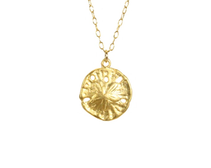 Gold Sand Dollar Necklace, Beach Sea Star, 14K Gold Filled Chain