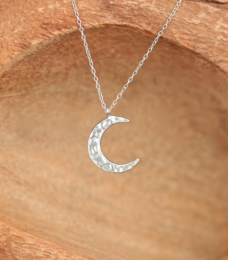 Crescent Moon Necklace - Sterling Silver Moon Necklace - Hammered Moon ...