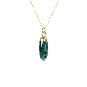 Emerald necklace, green spike necklace, green gem necklace, crystal necklace, chakra necklace, African emerald necklace, 14k gold filled