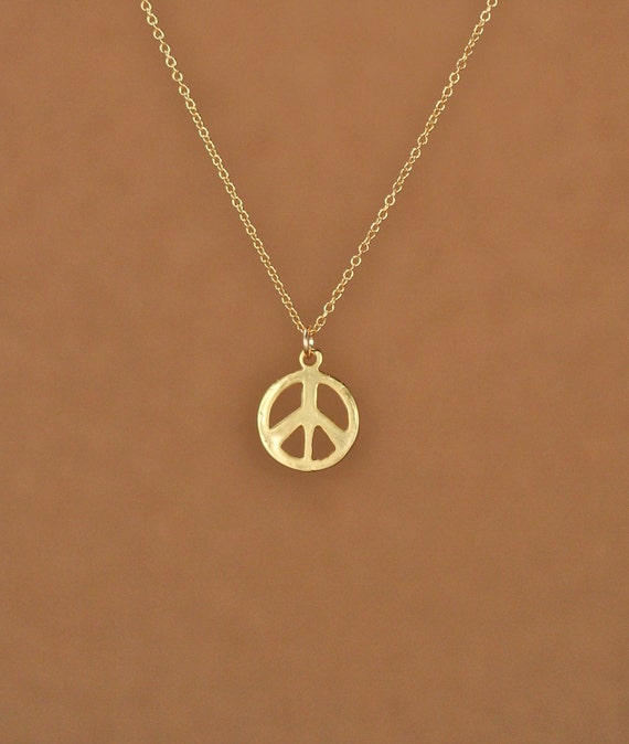 Gold peace sign necklace - peace necklace - delicate and dainty -  a 14k gold plated little gold peace symbol on a 14k gold filled chain