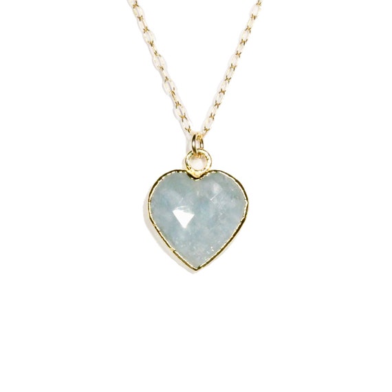 Aquamarine heart on a 14k gold filled chain, crystal necklace, healing heart jewelry, march birthstone jewelry, gemstone heart pendant