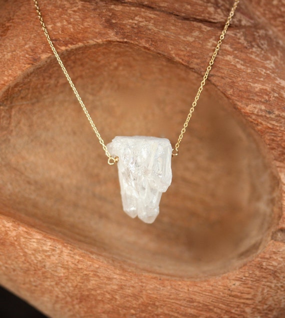 Aura quartz necklace - chunky crystal necklace - raw crystal necklace - quartz necklace -an aura crystal on a 14k gold filled chain