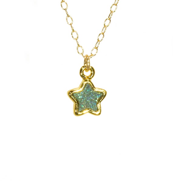 Star necklace, crystal star pendant, quartz star, druzy star jewelry, little gold star charm necklace, 14k gold filled chain