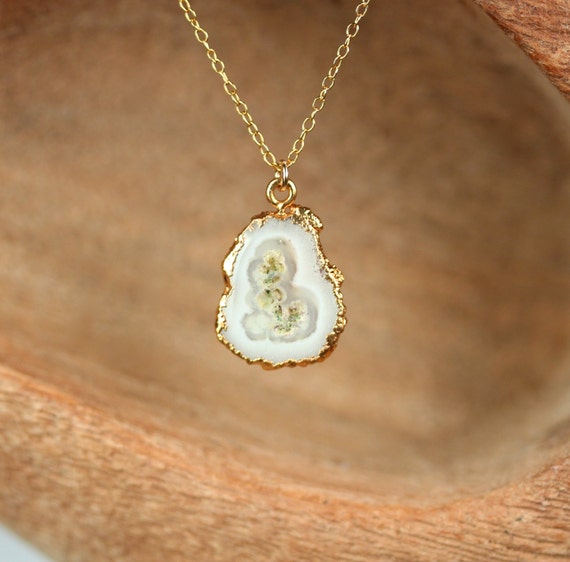 Solar quartz necklace - stalactite necklace - geode necklace - raw quartz necklace - a gold lined crystal eye on a 14k filled chain