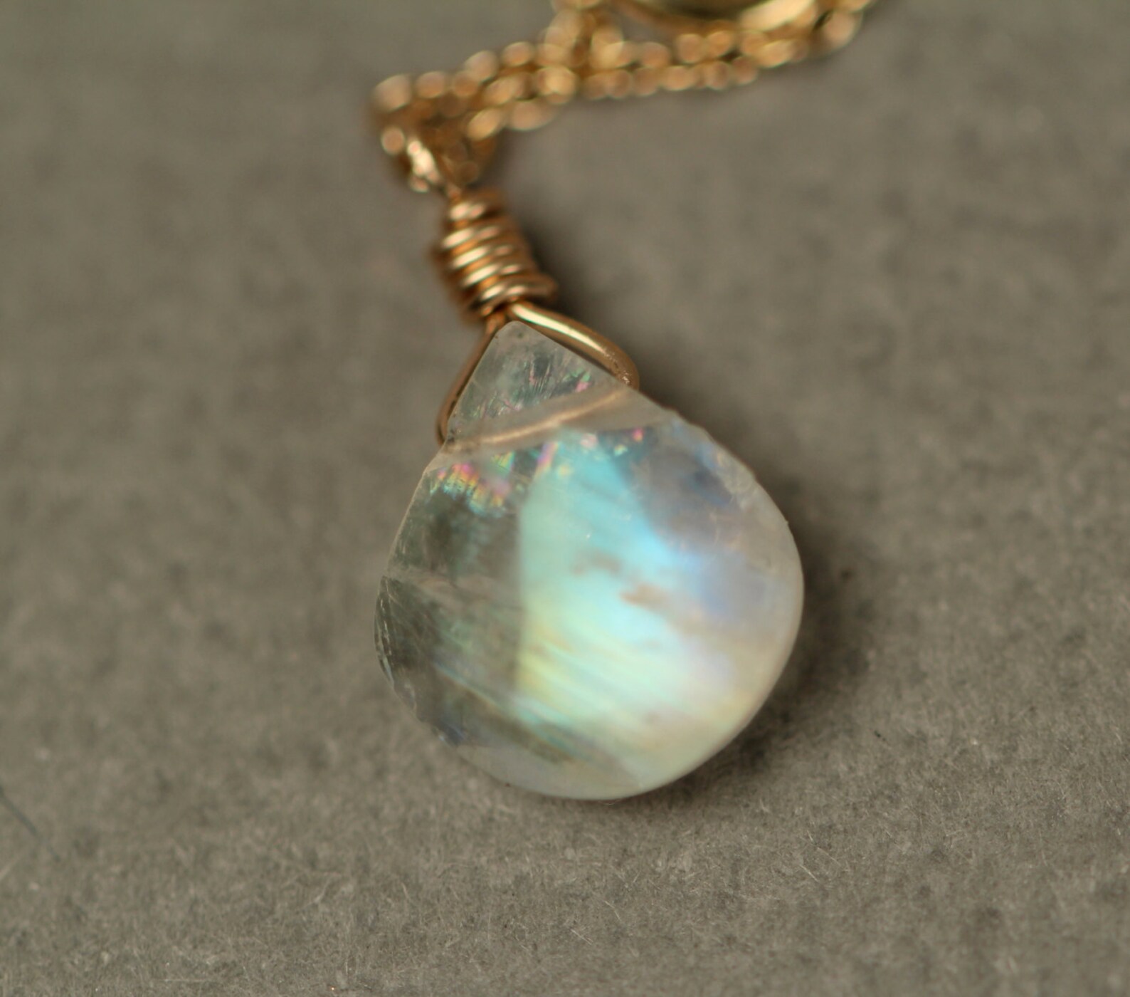 Moonstone Necklace Rainbow Moonstone Necklace Dainty Crystal Etsy