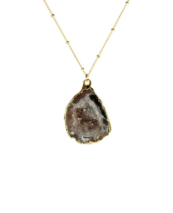 Geode Necklace Druzy Necklace Raw Crystal Necklace Sparkly Crystal Pendant a Gold Lined Geode Cave on 14k Gold Filled Satellite Chain Etsy Canada