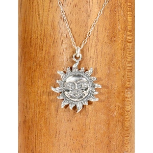 Smiling sun necklace, sterling silver sun pendant, happy sun face necklace, rise and shine, tropical necklace, you are my sunshine