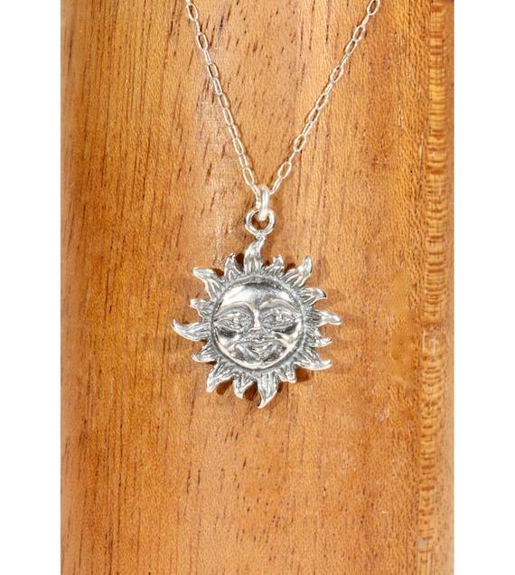 Smiling sun necklace, sterling silver sun pendant, happy sun face necklace, rise and shine, tropical necklace, you are my sunshine