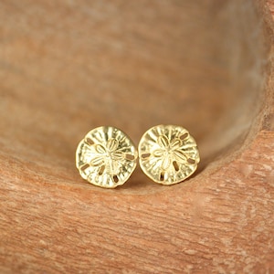 Sand dollar earrings - stud earrings - sand dollar studs - a mighty cute pair of golden brass sand dollar stud earrings