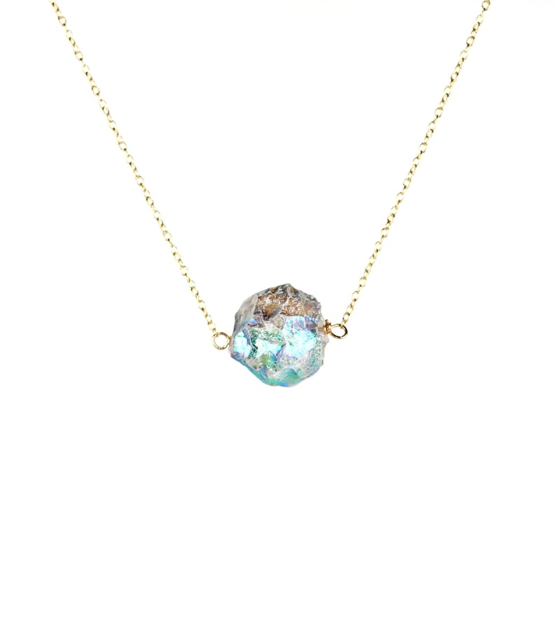 Raw crystal necklace aqua aura crystal necklace a rainbow blue quartz crystal nugget wire wrapped onto a 14k gold filled chain image 5