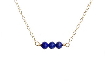 Lapis Lazuli Bar Necklace: Dainty 14k Gold Filled Chain, December Birthstone