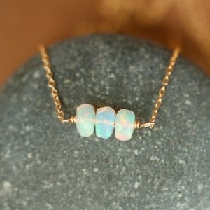 Ethiopian Opal Necklace: 14k Gold Filled Wire Wrapped Gemstones