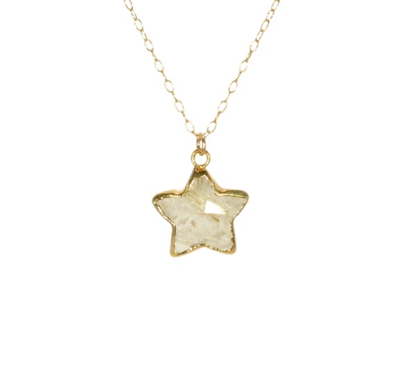Quartz star necklace, gold rutilated quartz necklace, quartz star pendant, 14k gold filled chain, healing crystal necklace