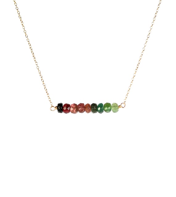 Tourmaline necklace, rainbow crystal, chakra necklace, a row of watermelon tourmaline on a dainty 14k gold filled chain