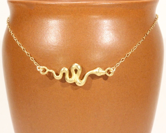 Gold snake necklace, serpent necklace, rihanna necklace, a 14k gold plated sterling silver snake on a 14k gold filled chain