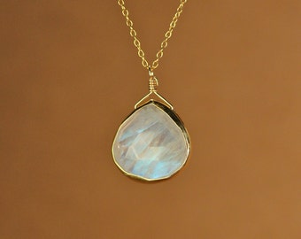 Moonstone necklace - gold moonstone - june birthstone - a fancy gold bezel set faceted moonstone on a 14k gold vermeil chain