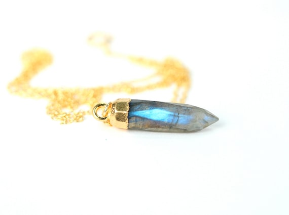 Crystal spike necklace - labradorite necklace - blue flash - layering necklace - a gold topped labradorite spike on a 14k gold vermeil chain