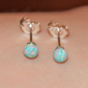 Opal earrings - opal ball earrings - opal stud - opal ball studs - fire opal - a set of aqua green opal balls set onto sterling silver posts
