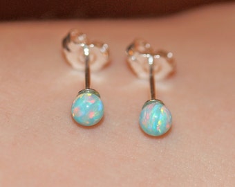 Opal earrings - opal ball earrings - opal stud - opal ball studs - fire opal - a set of aqua green opal balls set onto sterling silver posts