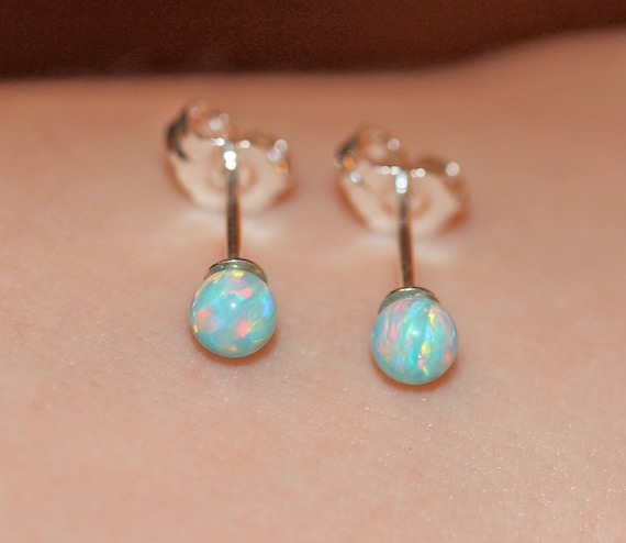 Opal earrings - opal ball earrings - opal stud - opal ball studs - fire opal - a set of aqua green opal balls set onto sterling silver posts