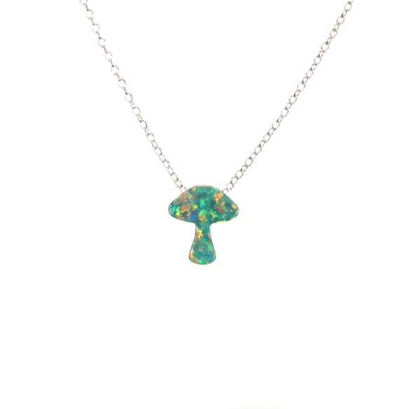 Mushroom necklace, green mushroom pendant, opal mushroom jewelry, fire opal jewelry, magic mushroom, shroom on a sterling silver chain