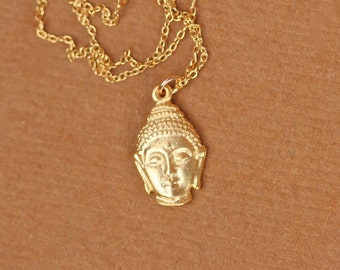 Buddha necklace - yoga necklace - meditation necklace - peace - a 14k gold vermeil buddha head charm on a 14k gold filled chain